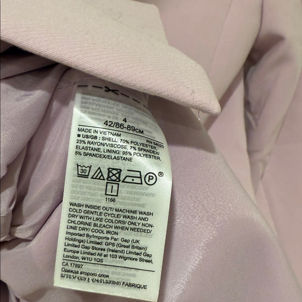 Banana Republic Light Pink Sculpted-Fit Washable Blazer Sz 4 - Picture 8 of 8